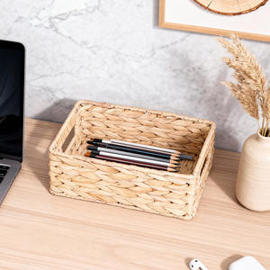 ตะกร้าเก็บของแบบทอโบไบทรงสี่เหลี่ยมผืนผ้า ทำด้วยมือ กล่องจัดระเบียบสำหรับสำนักงาน กล่องเก็บของบนโต๊ะ สำหรับใส่ปากกา ดินสอ เครื่องสำอาง ใช้ในครัว - Product Image 1