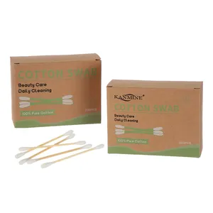 Wholesale Makeup Suppliers 200 Pieces Bamboo Stick Cotton Bud With Normal Kraft Paper Box