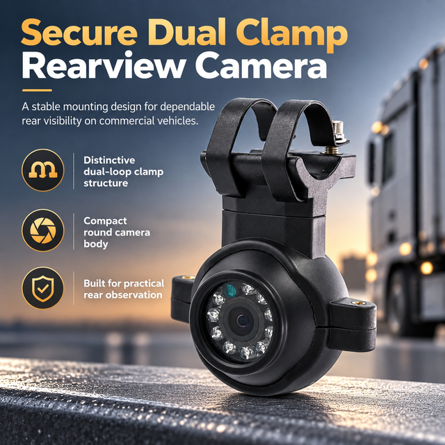 Waterproof Truck Backup Camera Dual Clamp Mount LED Night View AHD CCD 1080P Commercial Vehicle Reversing Parking Applications