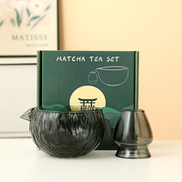 Ensemble de deux bols à matcha en verre de style japonais, ensemble de thé Chawan transparent avec fouet et accessoires dans un coffret cadeau, bol à matcha pour le fouettage