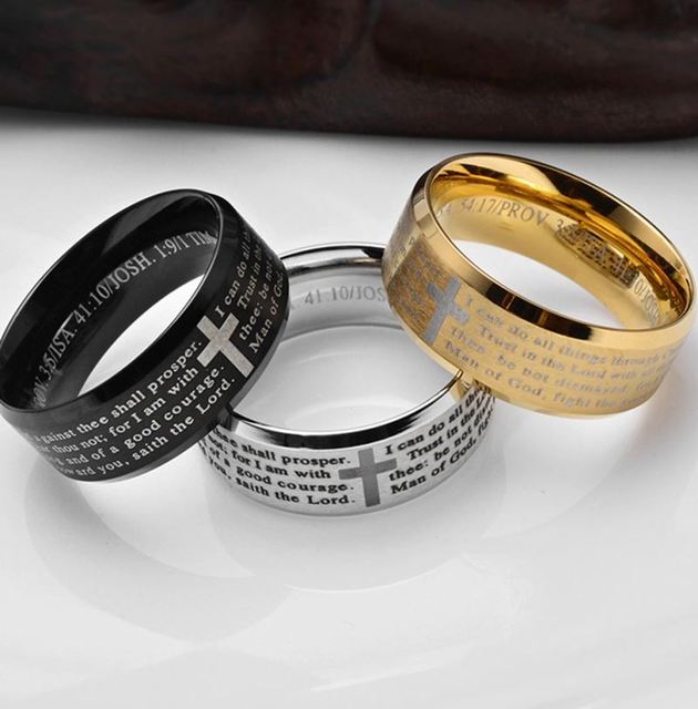 Taige Stainless Steel Personality Christian Prayers Cross Bible Scripture Jewellery Rings