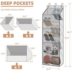 Organisateur de chaussures à suspendre sur la porte, 7 poches, pliable, en polyester beige, rangement suspendu pour chaussures derrière les portes ou sur les murs - Product Image 2