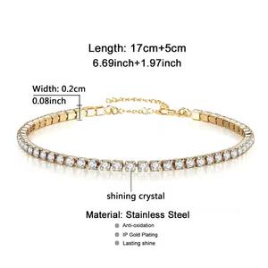 High Quality Jewelry Stainless Steel Handmade Cubiczirconia Friendship <b>Anklets</b> 18k <b>Gold</b> Tennis Bracelet for Women - Product Image 3