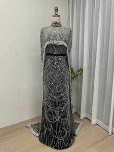 MB40042-2 Dubai arabica nera di lusso a maniche lunghe abiti da sera musulmani con mantella da donna abiti da sposa formali per occasioni speciali - Product Image 5