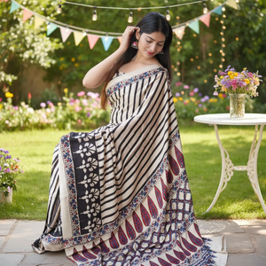 Sari de Seda Modal Premium, Suave y Ligero, con Estampado Floral, Elegante, Ropa Étnica, Sari para Fiestas y Festivales, para Exportación al por Mayor - Product Image 1