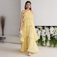 Robe légère en mousseline de soie pour femme, style licou, jupe asymétrique à volants, personnalisable OEM, pour voyage et décontracté, vente en gros