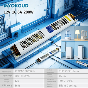 Transformadores de Iluminación LED Ultrafinos de 200W, Fuente de Alimentación Conmutada de 12V 16.6A para Tiras LED de Voltaje Constante DC - Product Image 4