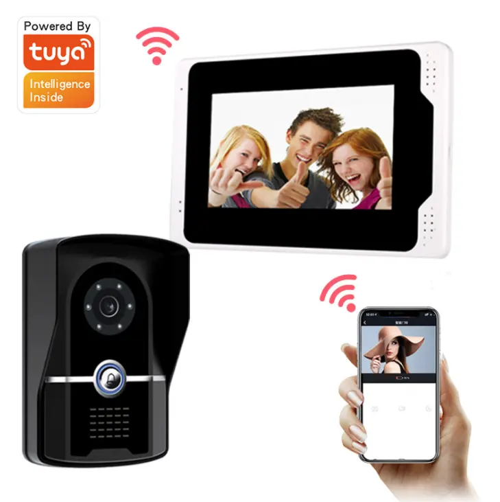1080P Smart Video Tür Telefon Set mit 7-Zoll-Innenmonitor Türklingel Kamera WiFi Wired Network Tuya APP Handy Fernbedienung cont