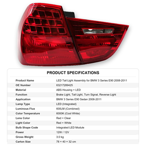 Conjunto de Luces Traseras LED de Fábrica, Enchufar y Usar, Ajuste Directo para Serie 3 E90 E91 Sedán <span class=keywords><strong>Touring</strong></span> OE 63216937458 63216937457 - Product Image 3