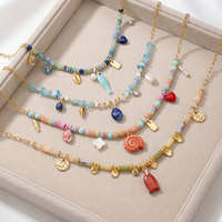 Collier à breloques perlées colorées style bohème personnalisé EDGE avec pendentifs en forme de cœur, de poisson, de coquillage, de fleur et de perles en céramique, bijoux d'été pour femmes, bijoux de plage