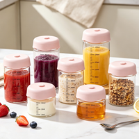 Pot en verre vide avec couvercle ventilé en silicone, gradué, pour pudding, miel, nid d'oiseau, flocons d'avoine, soupe, confiture, 75ml, 100ml, 150ml, 200ml, 250ml, 300ml