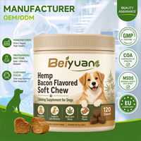 Friandises à Mâcher Apaisantes au Chanvre Marque Blanche pour Chiens, Saveur Bacon, Soulagement du Stress et de l'Anxiété, Complément Alimentaire pour Animaux, 120 Unités, Toutes Races, 4G/PC