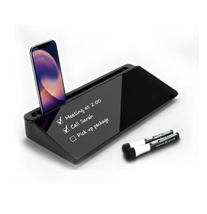 Pizarra Blanca de Vidrio Negro para <span class=keywords><strong>Escritorio</strong></span>, Moderna Pizarra de Borrado en Seco con Cajón de Almacenamiento para Notas y Organización - Product Image 1