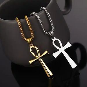 Solid Color Gold Plated Cross <strong>Necklace</strong> Square Box Chain <strong>Ankh</strong> Cross Pendant <strong>Necklace</strong> Unisex - Product Image 2