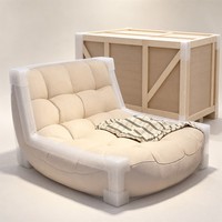 Fauteuil de sol capitonné en bouclette crème, chaise longue basse avec couverture à motif quadrillé, pour salon, vente en gros, direct usine