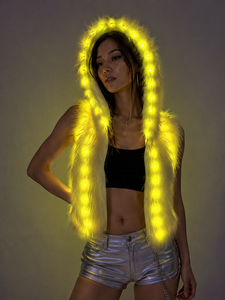Gilet à capuche en fausse fourrure LED RGB pour <span class=keywords><strong>femme</strong></span>, <span class=keywords><strong>tenue</strong></span> lumineuse pour festival, veste en fourrure rechargeable à couleurs changeantes pour rave, <span class=keywords><strong>Burning</strong></span> <span class=keywords><strong>Man</strong></span> - Product Image 1