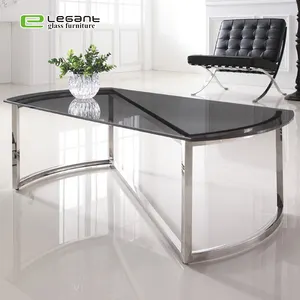Round Side Stainless Steel Center Coffee Table With Tempered Glass Top
