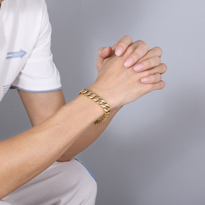 <span class=keywords><strong>KALEN</strong></span>-Pulsera de cadena cubana de acero inoxidable cepillado brillante, diseño vintage geométrico para Aniversario de hombre - Product Image 6