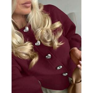 Cardigan blanc à col rond avec boutons en forme de cœur pour femme - Product Image 2