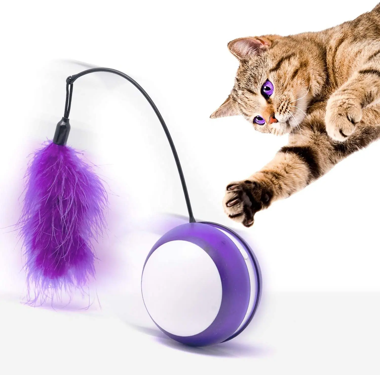 Sohpety Wholesale New Interactive Robots Pet Funny Electric luminescence Ball Feather Cat Toys