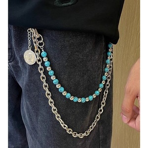 <b>Blue</b> <b>Beaded</b> Denim Chain With Silver Metal Link Punk Style Waist Chain For Youth Streetwear Accessory - Product Image 2