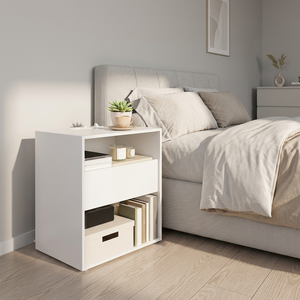 Modern Minimalist White Nightstand with 1 <b>Drawer</b> Storage Cabinet for Bedroom Furniture - Product Image 1