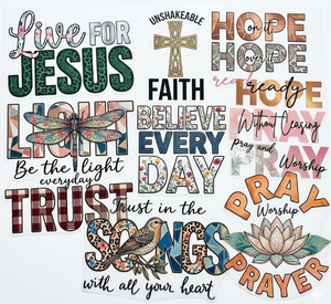 Venta al por mayor de estampados religiosos bajo demanda en fardos, MOQ bajo, gráficos para ropa de eventos de iglesia, listos para enviar, envío rápido, listos para prensar - Product Image 1