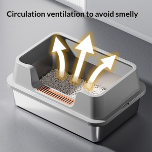 Bac à litière pour chat manuel de luxe extra large carré en acier inoxydable et plastique avec couvercle facile à nettoyer, capacité de 20 L pour les gros chats - Product Image 2