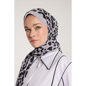 Pure Tone Shawl - Leopard Pattern - Soft Gray - Black - Leopard Pattern - Soft Gray - Black - Product Image 1