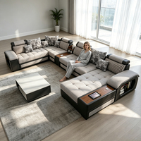 Sofá Cama Seccional Reclinable de Tela de Estilo Moderno, Ajustable, Relleno de Esponja, para Sala de Estar de Villa, Sofá Esquinero en Forma de U, 7 Plazas