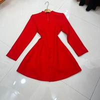 Robe blazer mini pour femme à col montant, manches longues, simple boutonnage, jupe évasée coupe trapèze, tenue noire pour le bureau, les occasions formelles et les soirées