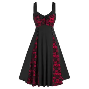 MXN 8037 Halloween dunkle Spitze geflochten knopf dekorativer Riemen sexy elegantes vintage retro-Kleid für Damen