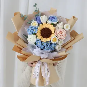 装飾ニット造花バラガールフレンドギフト母の日DIY手作りかぎ針編みの花