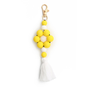 Vente chaude Tissé Silicone Mousqueton Gland Porte-clés avec Perles De Fleurs pour Femmes <span class=keywords><strong>Chien</strong></span> Panda Motif Sac Charme Pendentif - Product Image 6