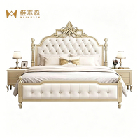 Lit double en bois massif de style américain-français-européen moderne, luxe léger, avec sommier silencieux et garniture en cuir, pour chambre nuptiale/chambre principale