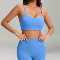 Soutien-gorge de sport yoga pour femme à fines bretelles, dos élégant, effet push-up, maintien élevé, type débardeur fitness.