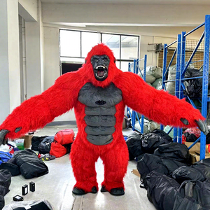 인기 판매 레드 고릴라 코스프레 파티 드레스 이벤트용 긴 털이 있는 인플레이터블 고릴라 마스코트 의상 대여 사업용 - Product Image 1