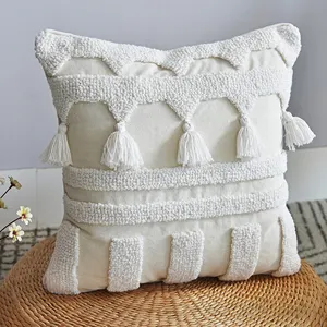 Farmhouse Tufted Cushion Cover Boho Pillow cover Tassel 45*45cm Home decor for Sofa chair Bed Handmade Bohemia Pillowcase