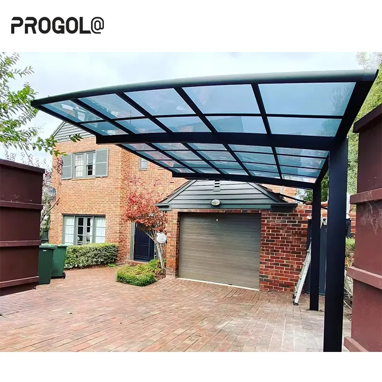 Progola Outdoor Aluminum Carport Parking Shed Metal Car Canopy With Polycarbonate Arched Roof Carports For Car Parking