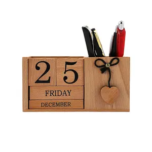 Wooden Perpetual Calendar Daily Calendar home and Office Desk Accessories Wood Calendar
