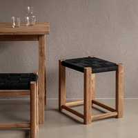 Tabouret en bois massif Wabi-sabi, chaise de style scandinave moderne, forme carrée, tabouret en corde, tabouret de salle à manger pour le salon