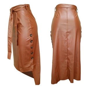 <span class=keywords><strong>Jupe</strong></span> midi en similicuir moulante unie pour femme, fendue avec boutons, élégante pour le bureau - Product Image 6