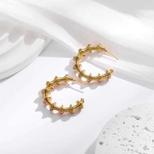 Waterproof 18K Gold Plated Stainless Steel C-Shape <b>Stud</b> <b>Earring</b> Titanium Steel Bamboo Geometric Drop Heart Women's Hoop <b>Earring</b> - Product Image 3
