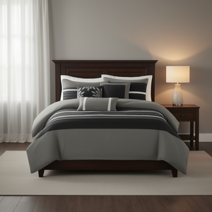 7 Piece Comforter <b>Set</b> <b>Stripes</b> Reversible Modern <b>Bedding</b> Home Use All Season Polyester Cotton Woven - Product Image 2