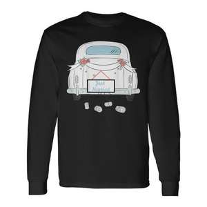 T-shirt à manches longues pour voiture de lune de miel Just Married avec des canettes sur le dos - Product Image 1