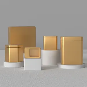Caja Rectangular de lata para Chocolate, almacenamiento de galletas doradas con tapa, venta al por mayor