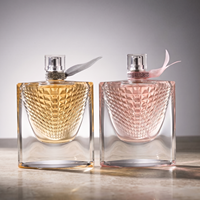 Flacon de parfum en verre 75 ml, base épaisse de luxe, forme plate, personnalisable avec boîte, OEM, flacon de parfum vide, emballage