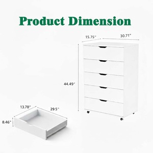 Commode mobile blanche à 5 tiroirs, armoire de rangement roulante moderne pour chambre à coucher, bureau, salle d'artisanat - Product Image 6