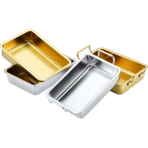 Stainless Steel Dinner Serving Plates Silver Gold <b>Bbq</b> Snacks Baking Pastry Plate Square Double Ears Food Storage <b>Tray</b> - Product Image 6