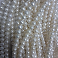 Vente en gros de perles d'eau douce cultivées naturelles blanches rondes de 7-8 mm pour la fabrication de bijoux, perles sans noyau